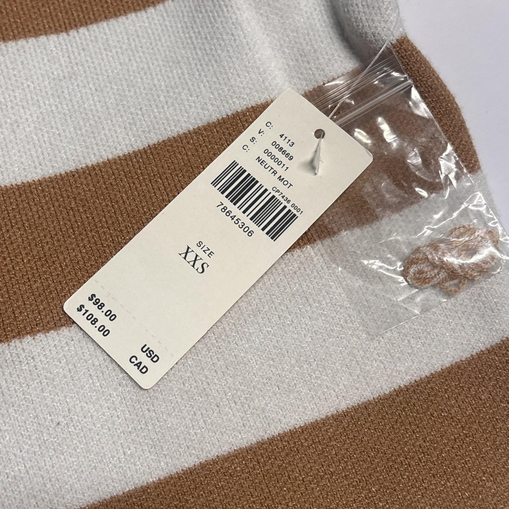 Maeve Anthropologie Sweater Womens XXS Beige Stripe Mock Neck Knit Pullover - Picture 7 of 14